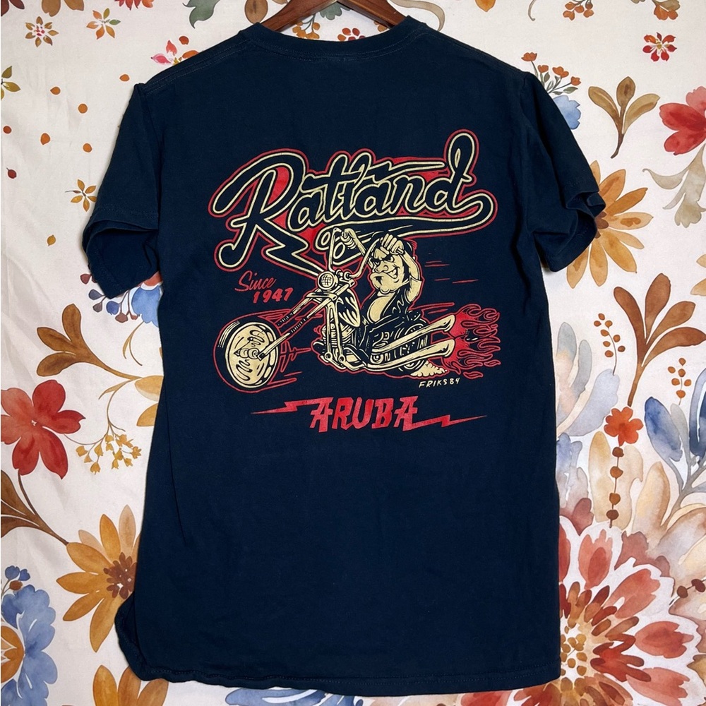 Ratland Womens S Adult Biker Bar Beach Black Blue Graphic Casual Tee VTG Style